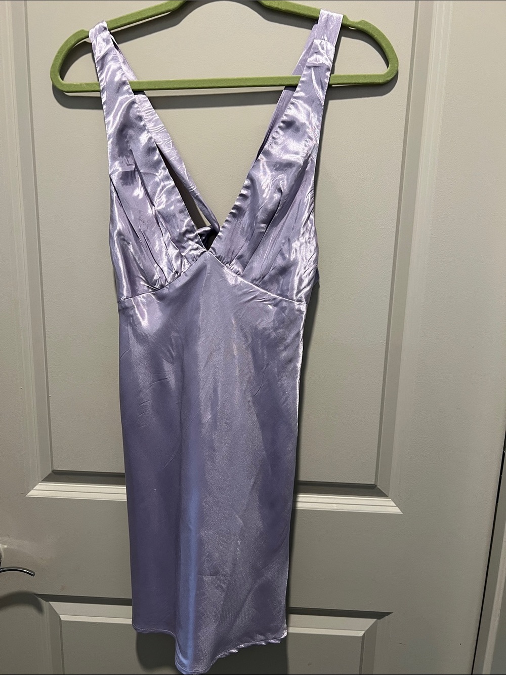 Hello Molly Lavender Satin V-Neck Mini Slip Dress with Bow Tie Back - Picture 2 of 7